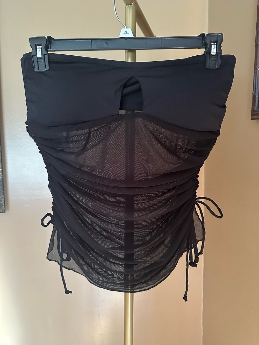 BECCA Black Ruched Mesh Tankini Top